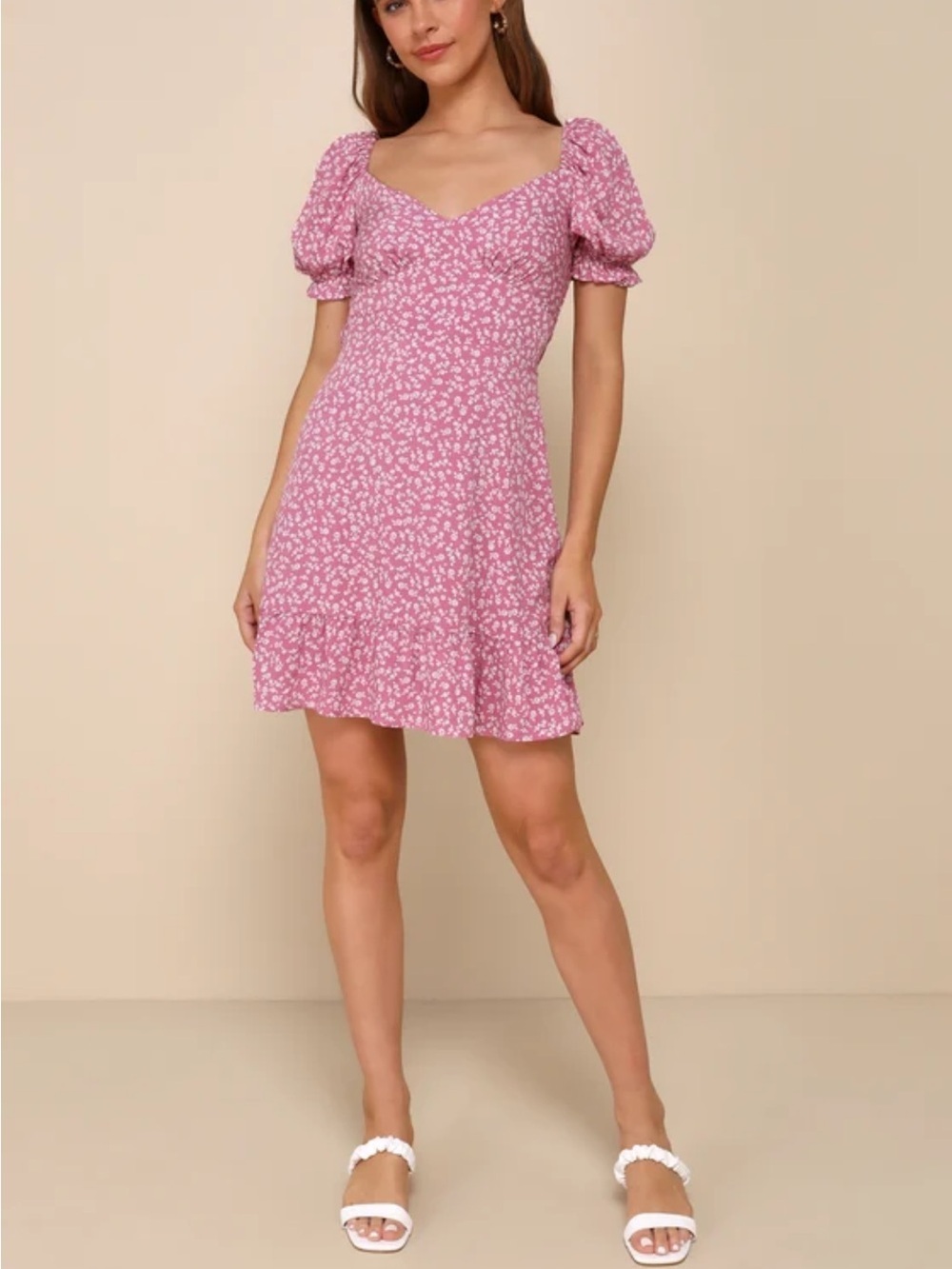 NWT Lulu's Grateful Feelings Pink Floral Puff Sleeve Summer Dress sz M Chic Y2K - Picture 2 of 11